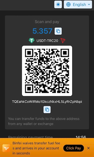 ✈Step 3: Open the crypto wallet to make a payment by scanning the QR code.