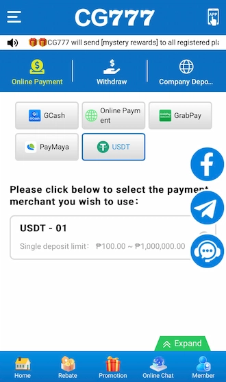 ✈Step 1: Select USDT as the deposit method.