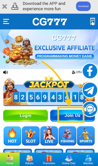 ✈Step 1: CG777 casino login then select “Join Us”.